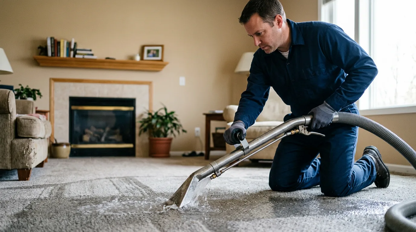 Water damage restoration technician working near Fairwater, WI